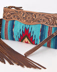 American Darling ADBG642 Wristlet Hand Tooled Saddle Blanket Genuine Leather Women Bag Western Handbag Purse