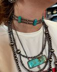 Pink/turquoise Double Strand Necklace – 13” Beaded – Sterling Silver Pearls & Rectangle Variscite Turquoise
