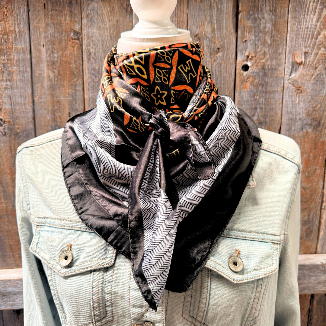 35X35" Black and Orange Multi Pattern Wild Rag / Scarf WR1033