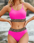 Edith Leopard Mesh Trim 2pcs Bikini Swimsuit