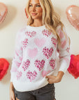 Heart Leopard Pearled Fuzzy Sweater