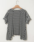 Alia Stripe Batwing Sleeve Crewneck Oversized Top