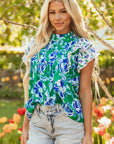 Elsa Floral Lace Trim Ruffle Sleeve Pleated Loose Blouse