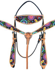 Hilason Western Horse Headstall Breast Collar Set American Leather Tan