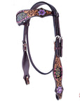 HILASON Floral Painted Beaded American Leather Horse Headstall Breast Collar