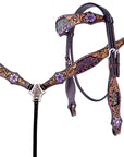 HILASON Floral Painted Beaded American Leather Horse Headstall Breast Collar