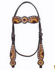 HILASON Floral Painted Beaded American Leather Horse Headstall Breast Collar