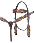 HILASON Floral Painted Beaded American Leather Horse Headstall Breast Collar