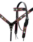HILASON Floral Painted Beaded American Leather Horse Headstall Breast Collar