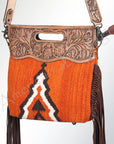 American Darling Clutch Hand Tooled Saddle Blanket Fabric Genuine Leather Western Women Bag Handbag Purse | Purses for Cute