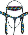 Hilason Western Horse Headstall Breast Collar Set American Leather Black