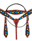 Hilason Western Horse Headstall Breast Collar Set American Leather Star