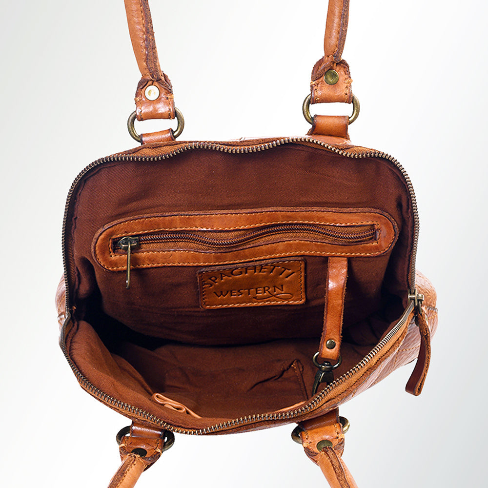 Spaghetti Western Swc123Acg Tote Vintage Handmade Drum Dyed Genuine European Cowhide Leather Women Bag Western Handbag Purse