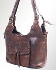 Spaghetti Western Swc125Brn Tote Vintage Handmade Drum Dyed Genuine European Cowhide Leather Women Bag Western Handbag Purse