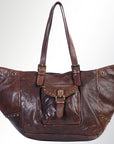 Spaghetti Western Swc126Brn Tote Vintage Handmade Drum Dyed Genuine European Cowhide Leather Women Bag Western Handbag Purse