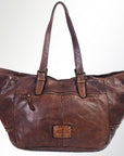 Spaghetti Western Swc126Brn Tote Vintage Handmade Drum Dyed Genuine European Cowhide Leather Women Bag Western Handbag Purse