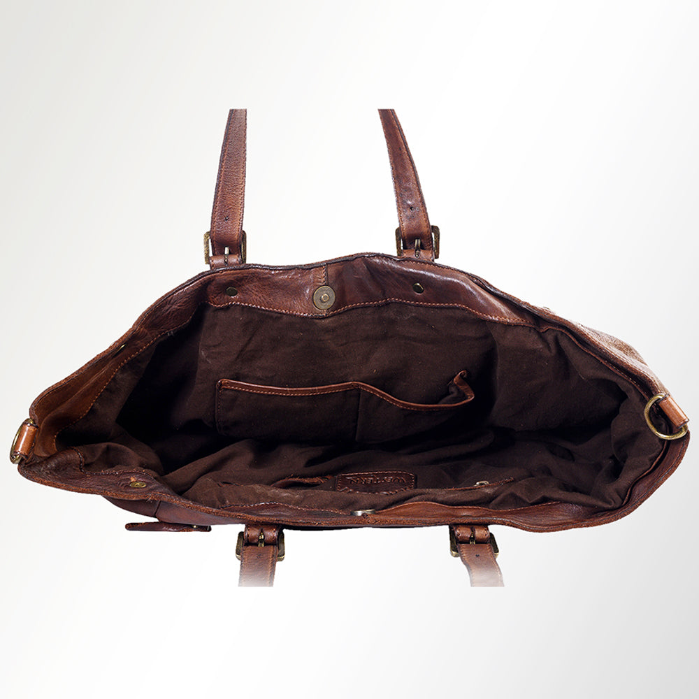 Spaghetti Western Swc126Brn Tote Vintage Handmade Drum Dyed Genuine European Cowhide Leather Women Bag Western Handbag Purse