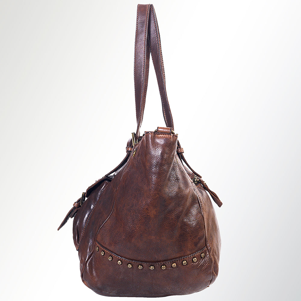 Spaghetti Western Swc126Brn Tote Vintage Handmade Drum Dyed Genuine European Cowhide Leather Women Bag Western Handbag Purse
