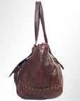 Spaghetti Western Swc126Brn Tote Vintage Handmade Drum Dyed Genuine European Cowhide Leather Women Bag Western Handbag Purse