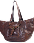 Spaghetti Western Swc126Brn Tote Vintage Handmade Drum Dyed Genuine European Cowhide Leather Women Bag Western Handbag Purse