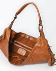 Spaghetti Western Swc127Tan Hobo Vintage Handmade Drum Dyed Genuine European Cowhide Leather Women Bag Western Handbag Purse