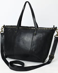Spaghetti Western Swc135Ablk Tote Vintage Handmade Drum Dyed Genuine European Cowhide Leather Women Bag Western Handbag Purse