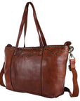 Spaghetti Western Swc135Btan Tote Vintage Handmade Drum Dyed Genuine European Cowhide Leather Women Bag Western Handbag Purse