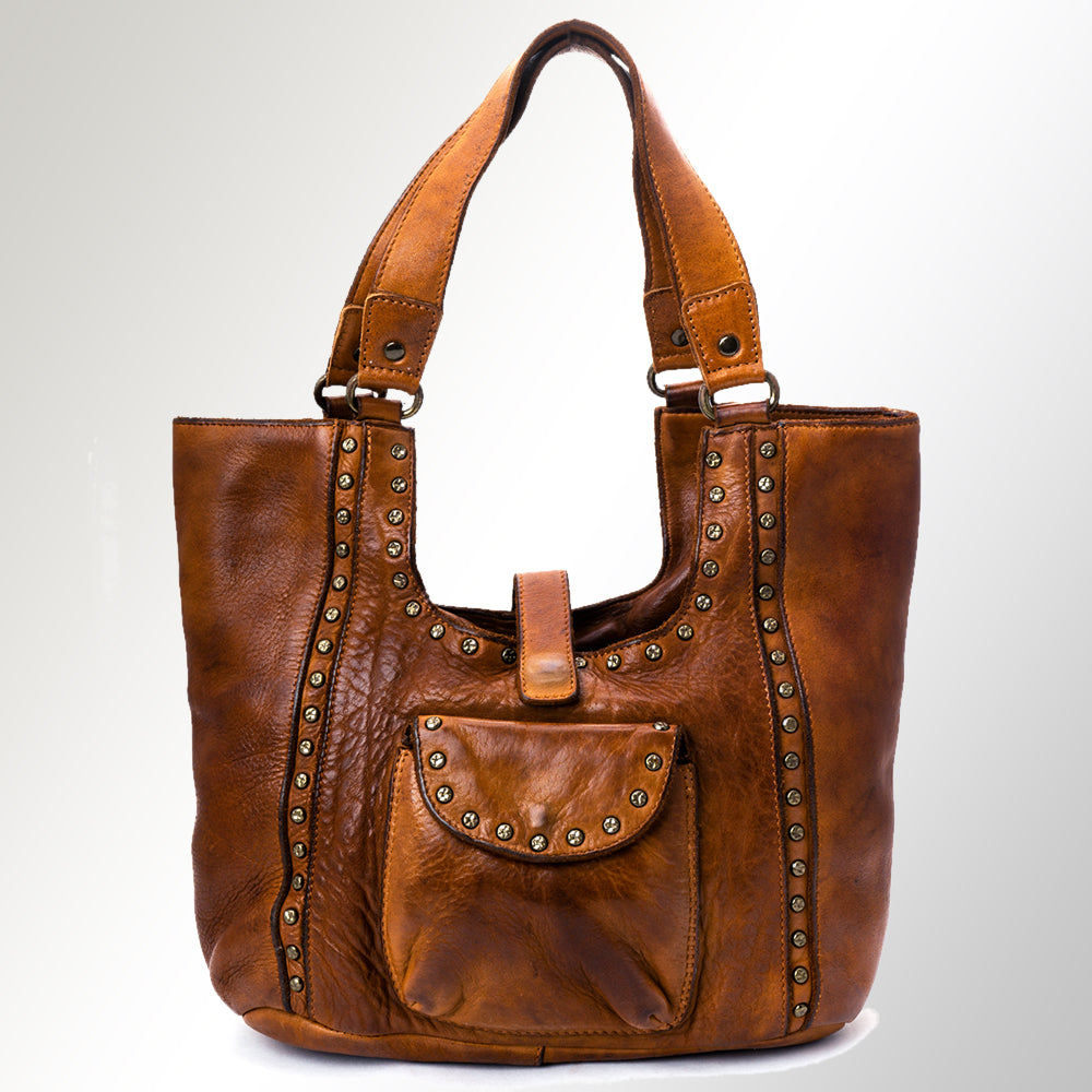 Spaghetti Western Swc144Btan Tote Vintage Handmade Drum Dyed Genuine European Cowhide Leather Women Bag Western Handbag Purse