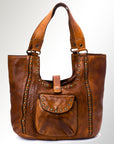 Spaghetti Western Swc144Btan Tote Vintage Handmade Drum Dyed Genuine European Cowhide Leather Women Bag Western Handbag Purse