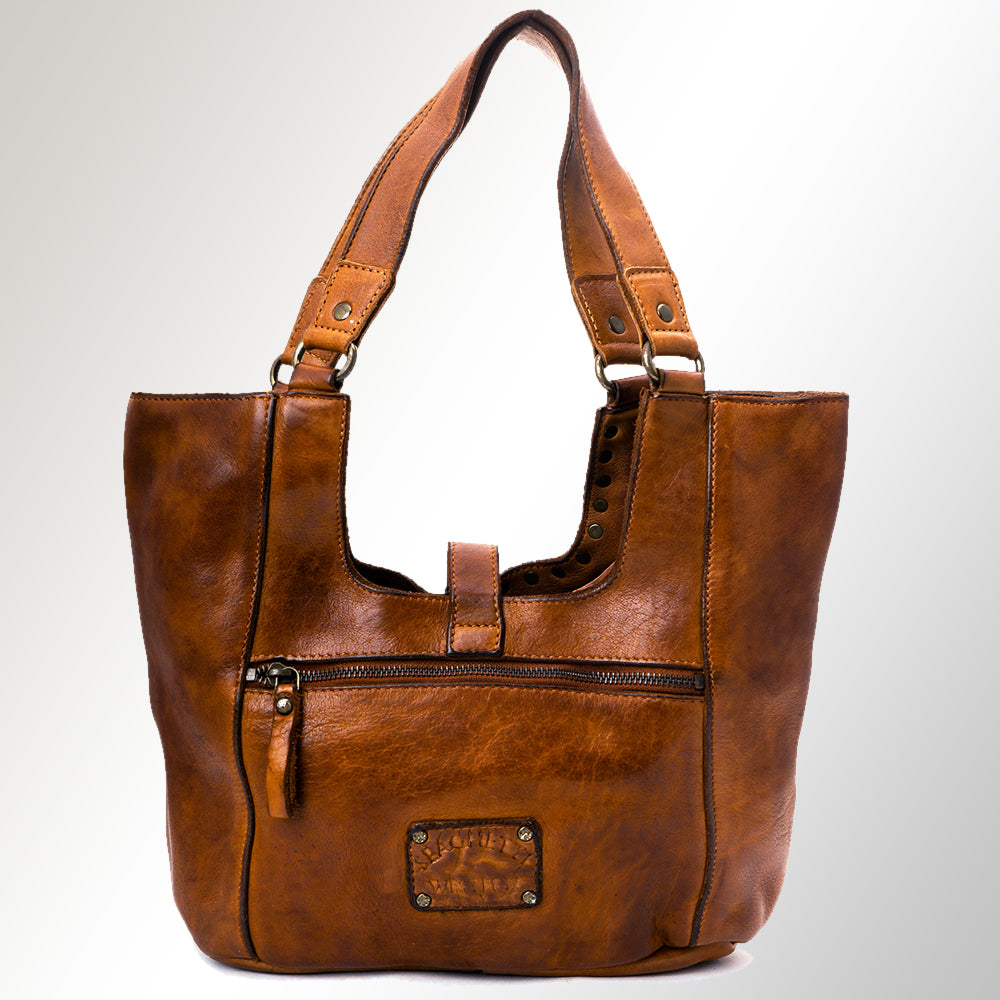 Spaghetti Western Swc144Btan Tote Vintage Handmade Drum Dyed Genuine European Cowhide Leather Women Bag Western Handbag Purse