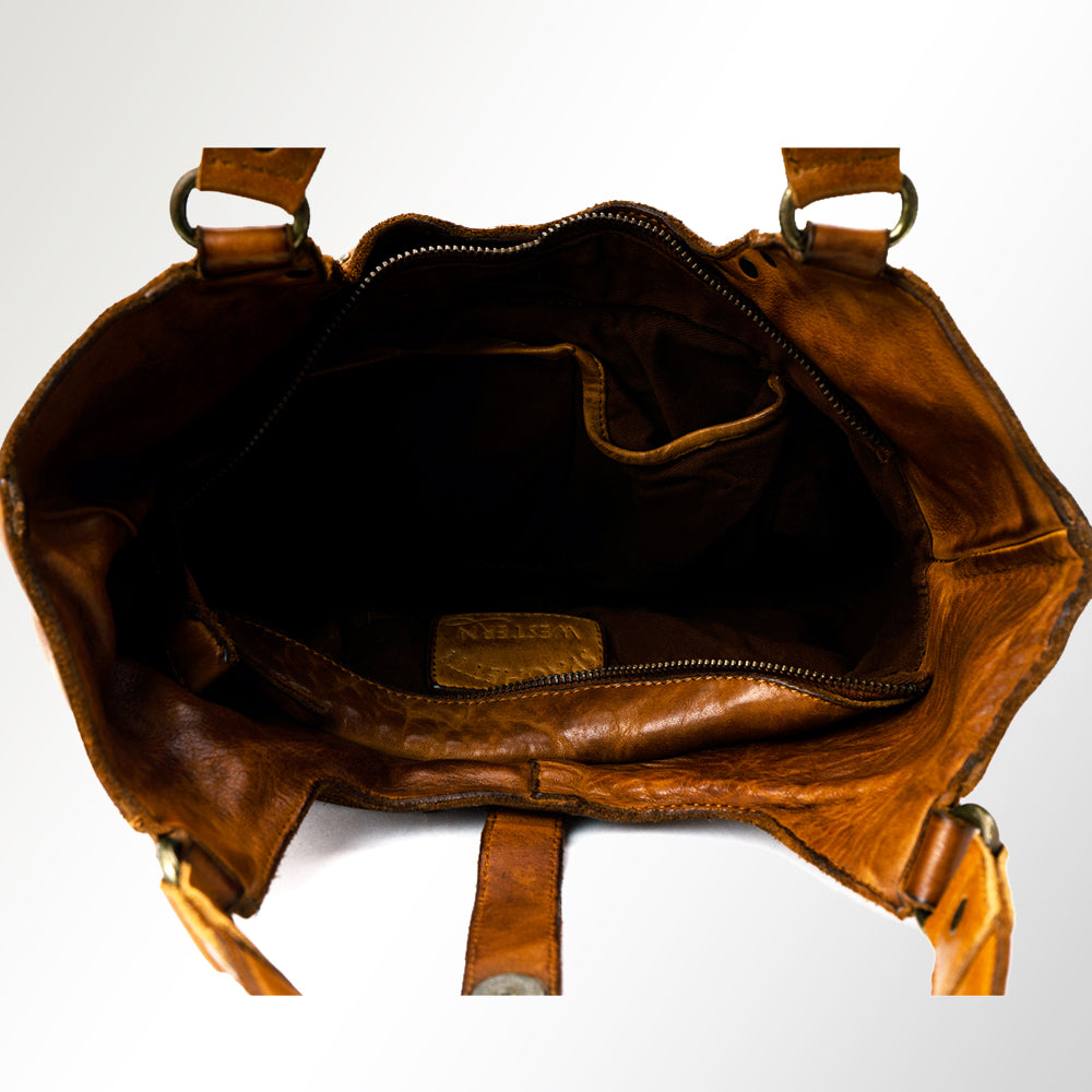 Spaghetti Western Swc144Btan Tote Vintage Handmade Drum Dyed Genuine European Cowhide Leather Women Bag Western Handbag Purse