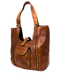 Spaghetti Western Swc144Btan Tote Vintage Handmade Drum Dyed Genuine European Cowhide Leather Women Bag Western Handbag Purse