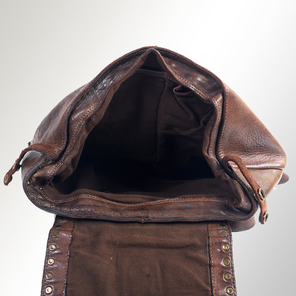 Spaghetti Western Swc145Abrn Backpack Vintage Handmade Drum Dyed Genuine European Cowhide Leather Women Bag Western Handbag Purse