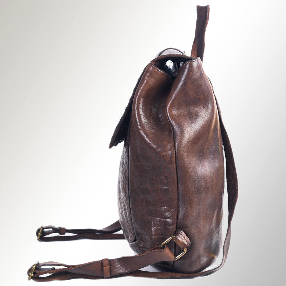 Spaghetti Western Swc145Abrn Backpack Vintage Handmade Drum Dyed Genuine European Cowhide Leather Women Bag Western Handbag Purse