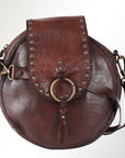 Spaghetti Western Swc152Brn Canteen Vintage Handmade Drum Dyed Genuine European Cowhide Leather Women Bag Western Handbag Purse
