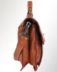 Spaghetti Western Swc171Tan Briefcase Vintage Handmade Drum Dyed Genuine European Cowhide Leather Women Bag Western Handbag Purse