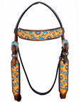 HILASON Western Horse Leather Headstall & Breast Collar Set Brown Sunflower