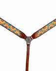 HILASON Western Horse Leather Headstall & Breast Collar Set Brown Sunflower