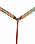 HILASON Western Horse Leather Headstall & Breast Collar Set Brown Sunflower