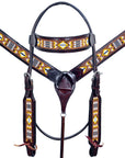 HILASON Western Horse Leather Headstall & Breast Collar Set Black Beaded