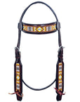 HILASON Western Horse Leather Headstall & Breast Collar Set Black Beaded