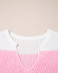 Colorblock Notched V-Neck Sweater T-Shirt