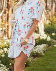 Stripe Floral Belted Mini Dress