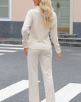 Solid Collared Pullover and Pants Set