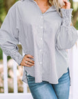 Stripe Smocked Cuff Buttoned Shirt