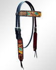 Bar H Equine Sunflower Hand Painted Horse Western Leather Breast Collar Dark Brown