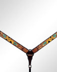 Bar H Equine Sunflower Hand Painted Horse Western Leather Breast Collar Dark Brown