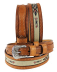 HILASON Western Genuine Leather Belt for Handmade Unisex Full Grain Heavy Duty Engraved Buckle Belt Tan