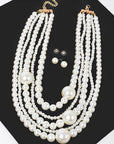 Multi Pearl Layered Necklace W/Earring