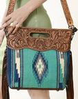 American Darling Clutch Hand Tooled Saddle Blanket Fabric Genuine Leather Western Women Bag Handbag Purse | Purses for Cute